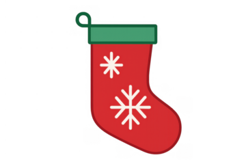 Christmas stocking with snowflakes, festive holiday decoration for winter celebration, icon illustration on transparent background