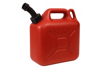 Red plastic jerrycan isolated on transparent background, holding fuel for vehicles, an emergency supply for gasoline petrol