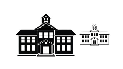 Fototapeta premium Simple black and white illustration of two classic schoolhouse buildings
