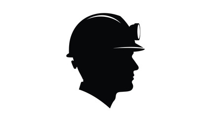 A silhouette of a miner s helmet and profile against a white background