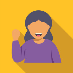 Happy woman smiling and waving hand with long shadow on yellow background