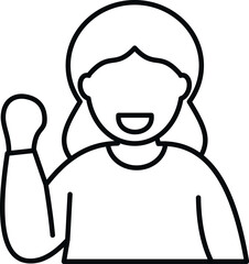 Woman icon raising a fist, expressing victory, triumph, and strength in line art style