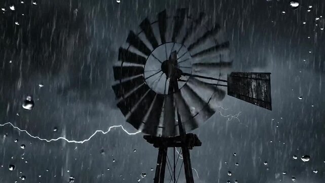 Dramatic Storm Over A Nostalgic Windmill Captures Nature's Fury and Rustic Charm