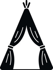 Teepee tent icon, black silhouette on a white background, symbolizing camping and indigenous culture © anatolir