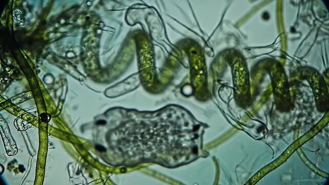 Microscopic World - Exploring the Beauty of Algae and Microorganisms in Water.