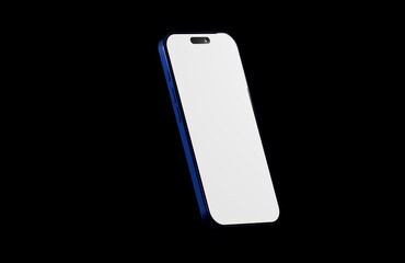 Stylish mockup of a blue smartphone with a blank white display against a dark backdrop. Ideal for showcasing app