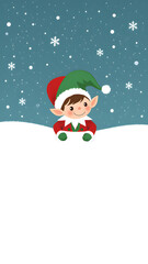 Cheerful Elf Child in Snow - Festive Winter Cartoon Illustration for Holiday Joy