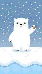 Cute Polar Bear Cartoon Illustration in Snowy Arctic Wildlife Scene