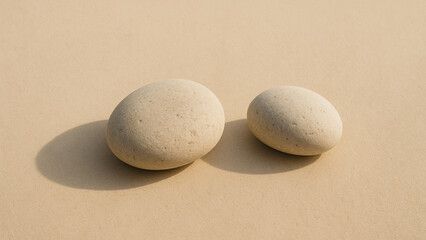 Minimal composition of two natural stones on beige background