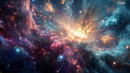 Fototapeta premium Nebula Radiance: Cosmic Clouds and Stellar Light in Deep Space
