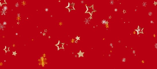 Elegant red Christmas background with falling golden stars and snowflakes. Perfect for seasonal greetings, holiday promotion © vegefox.com