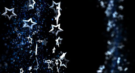 Obraz premium Dynamic abstract background with stars and glitter in blue over black. Perfect for celebration, holiday, and cosmic them