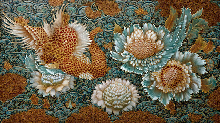 Intricate Phoenix Bird Peony Floral Quilling Art Pattern