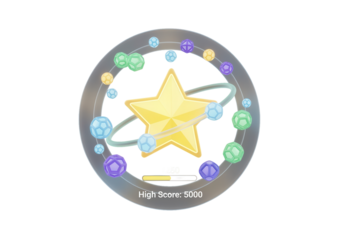 A 3D icon of a points icon with a star, representing a scoring system and a points counter, with a star for a high score.