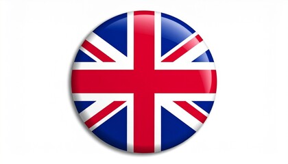 Obraz premium Glossy Oval Button Badge with the Flag of the United Kingdom (Union Jack: Red, White, and Blue) Isolated on White