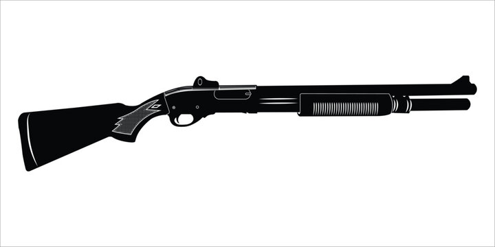 A simple black and white classic Pump action illustration of Shortgun depicts a single isolated with details for using any design.eps