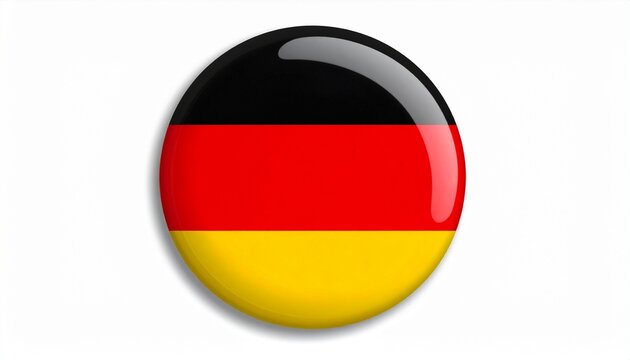 Glossy Round Button Badge with the Flag of Germany (Black, Red, and Gold Horizontal Tricolour) Isolated on White