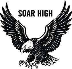 Soar high typography with flying eagle for freedom logo design, wild bird nature badge, patriotic american emblem and isolated on transparent animal graphic illustration