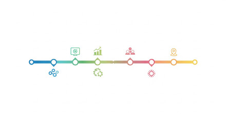 Minimal horizontal infographic timeline with multicolor icons and clean line segments