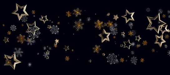 Abstract design with golden stars and snowflakes on a deep blue background. Perfect for holiday greetings, Chris © vegefox.com