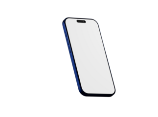 Stylish blue smartphone with a blank screen, perfect for showcasing app interfaces or design mockups. Clean whit