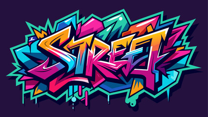 Vibrant Graffiti Art Word Street with Bold Colors and Sharp Edges on Dark Background