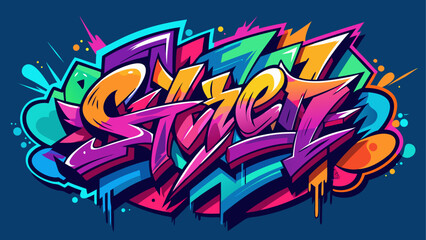 Vibrant Graffiti Art Word Street with Bold Colors and Dynamic Shapes on Dark Background