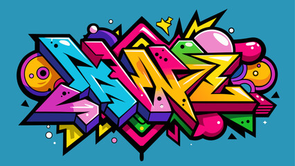 Colorful Graffiti Art Word Design with Bold 3d Letters and Abstract Shapes, vector illustration