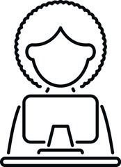 Woman avatar with afro hair working on a computer at an office desk