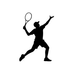 Black Silhouette of a Male Tennis Player Serving the Ball
