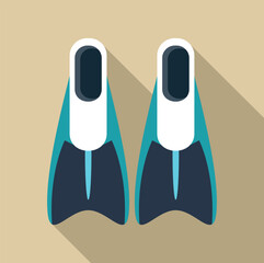 Pair of blue and black swim fins with long shadow on an isolated background © anatolir