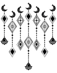 Boho moon hanging ornaments in black and white