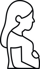 Pregnant woman showing her baby bump in a clean line art illustration style, representing motherhood