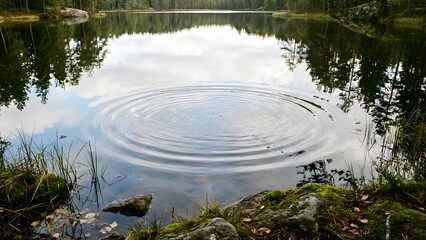 Serene Natural Pond with Ripples and Surrounding Vegetation.