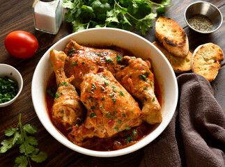 Georgian chicken stew with tomatoes and herbs