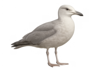 Seagull standing isolated on transparent background, wild bird from coastal marine habitat