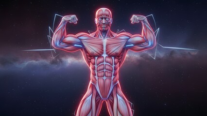 Futuristic Human Anatomy Illustration with Muscular System.