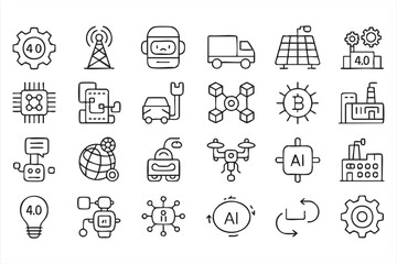 Fototapeta premium Industrial Automation and Robotics Icons for Digital Platforms