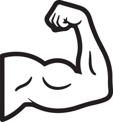 Simple black and white illustration of a flexed bicep muscle outline
