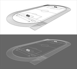 Fototapeta premium Isometric Soccer Football Stadium Field Wireframe Blueprint Illustration
