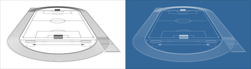 Fototapeta premium Low Angle Perspective of Soccer Football Field Wireframe Illustration