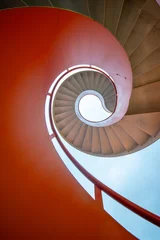 Stickers Trappen Bright orange and white  spiral staircase  © tang90246