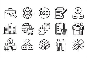 Professional B2B Collaboration Icons for Digital Business Systems
