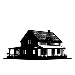 Eco-Friendly Farmhouse with Solar Panels Silhouette Icon