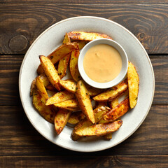 Baked potato wedges with sauce
