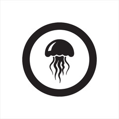 Illustration Jellyfish black silhouette in circle ocean icon vector