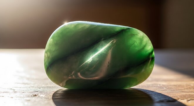 Polished nephrite jade stone displaying natural texture and vibrancy