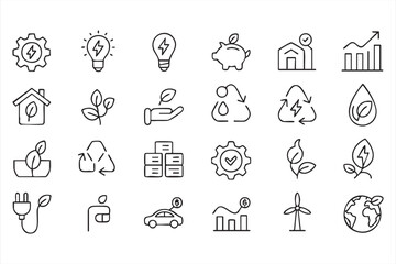 Fototapeta premium Clean Energy Line Icons for Green Technology Platforms