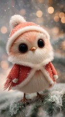 Fototapeta premium cute bird wearing santa hat