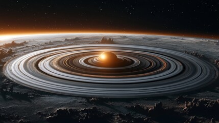 Obraz premium Planet with Glowing Core and Intricate Rings in Cosmic Space